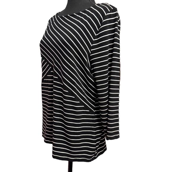 Talbots Blouse XL Womens Top Bandage Style Black White Geometric Office Casual - Picture 2 of 7